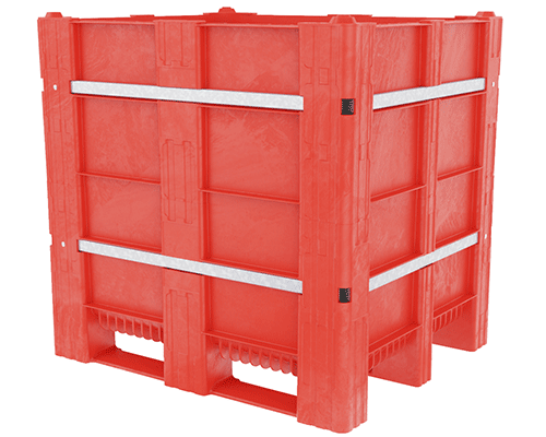 caisse-palette plastique gerbable de 1025 litres avec poignée pour faciliter le déplacement